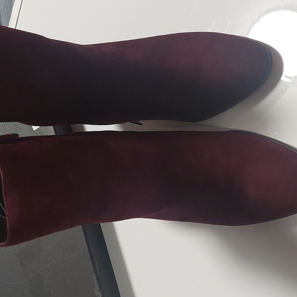 Coach suede 4 inch ankle boots in burgundy with side zippers